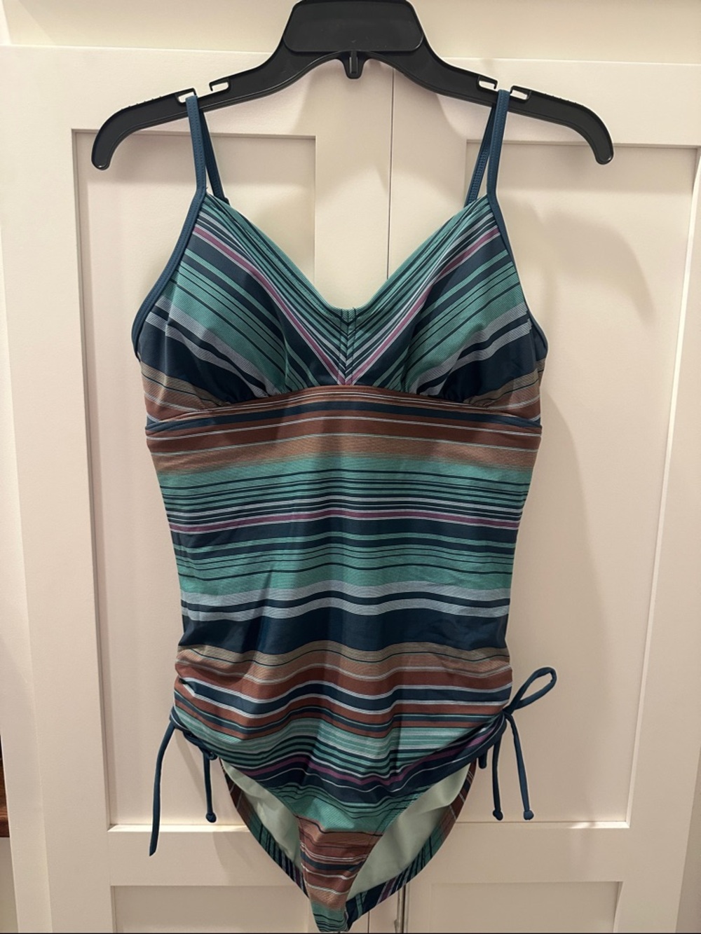 Prana Striped Green Teal Brown One-Piece Swimsuit
